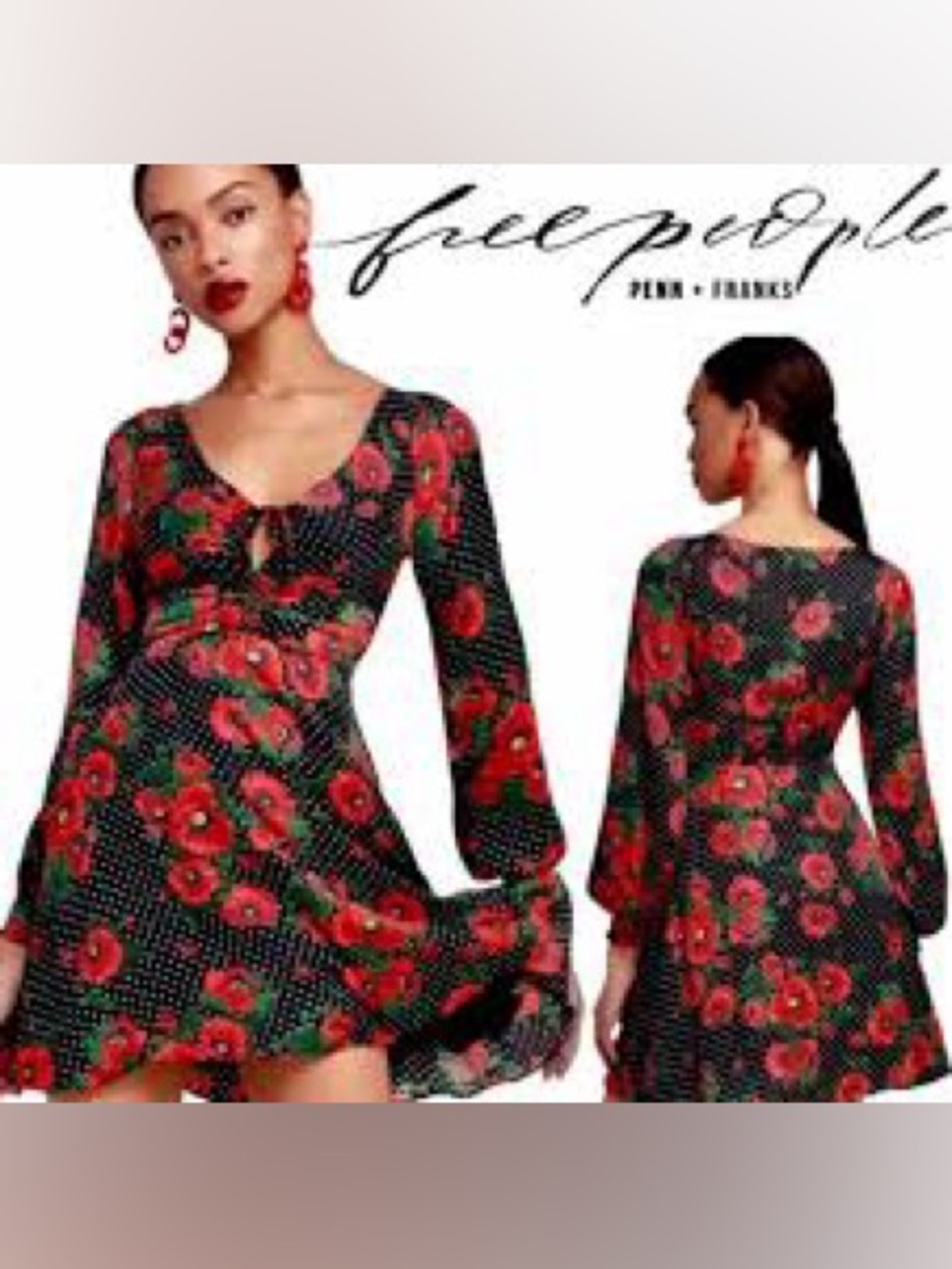 FREE PEOPLE Morning Light Retro Floral Printed Long Sleeve Mini Dress Size 0